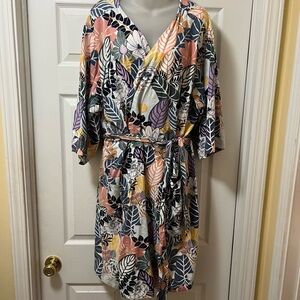 Vera Bradley Multicolor Leaf Print Robe Midi Dress